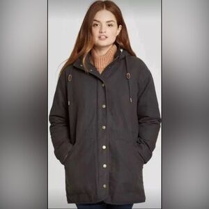 Universal Thread Sherpa Lined Canvas Winter Coat Zip & Snap Hood Insulat…